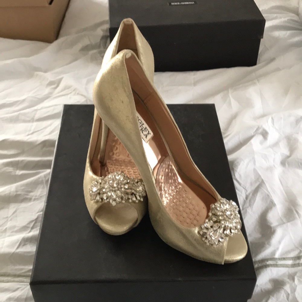 Gorgeous gold suede with embellishment heels
